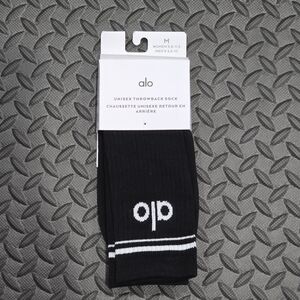 ALO Unisex Throwback Yoga Black Athletic Crew Socks with White Logo